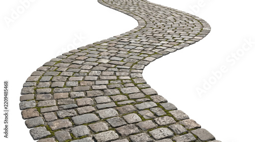 Winding cobblestone path with moss isolated on transparent background png