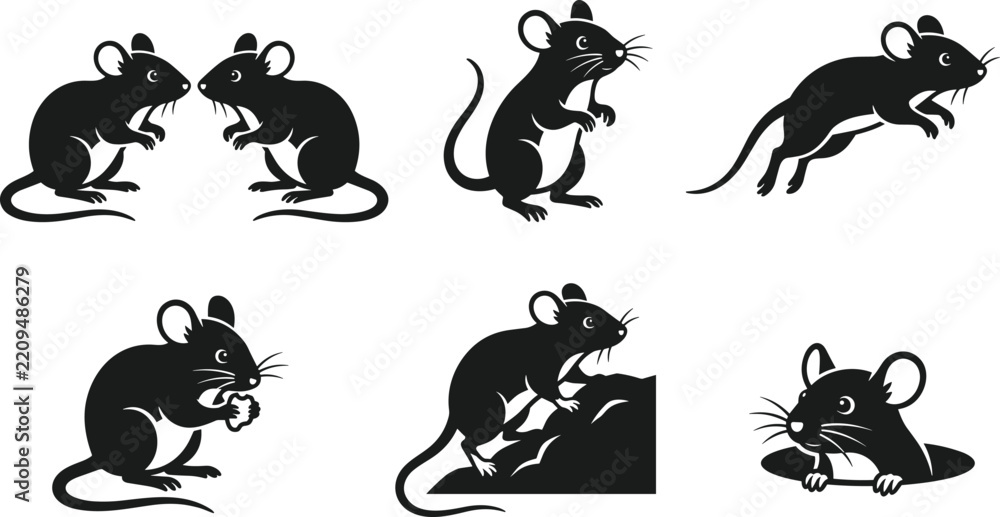Obraz premium Set of silhouettes of cute mice in different poses