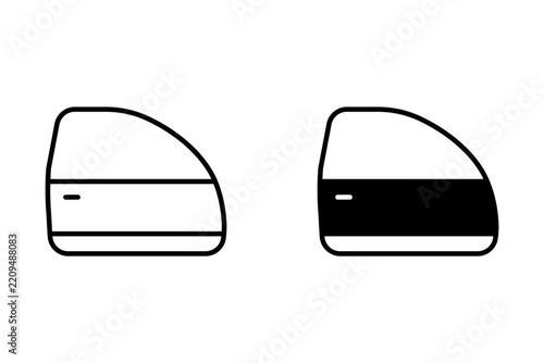 Minimalist automobile icon set featuring outline and solid black car side view symbols isolated on a white background. Suitable for transportation, vehicles, automotive services, travel, parking, navi