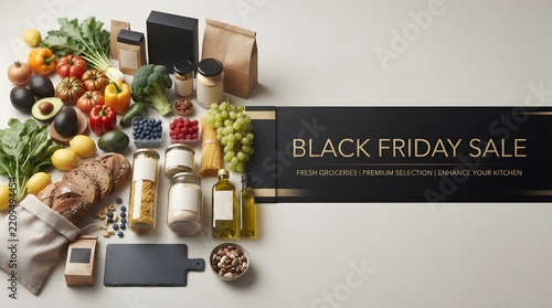 Black friday sale advertisement with a colorful assortment of beauty and skincare products