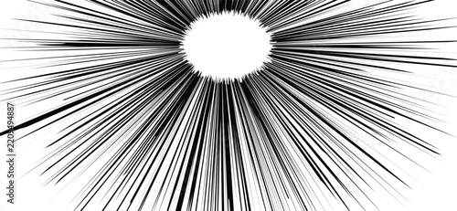 Comic book black and white radial speed lines action background, manga burst effect