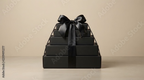 Black leather boots with laces displayed on a neutral beige background studio shot