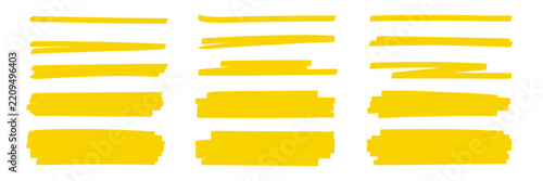 Marker highlight text line set. Hand drawn marker highlight text line yellow stroke brush pen underline. Paper banner frame watercolor sharpie memo background. Vector