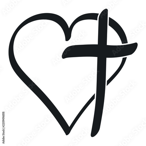 Heart outline combined with Christian cross symbol representing faith love