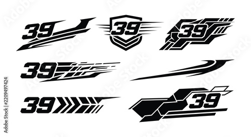 Racing number thirty nine vector illustrations with dynamic speed lines