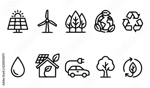 Renewable Energy Ecology Circular Icon Set Vector Illustration
