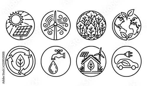 Clean Energy Forest Earth Recycling Eco Technology Vector Icons