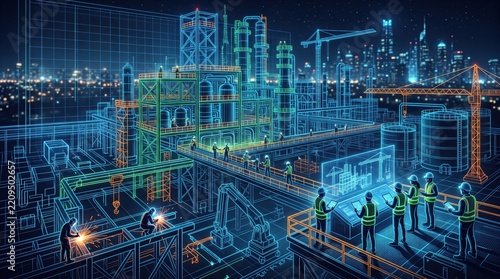 Engineers analyzing a construction project in augmented reality.