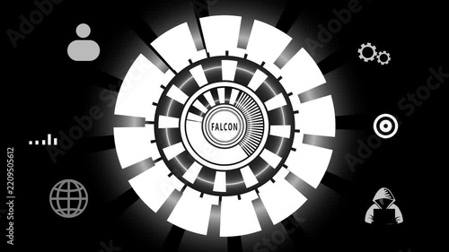 Futuristic Falcon HUD interface featuring sharp digital elements, glowing targeting graphics, dynamic scanning effects and high-tech holographic motion design.