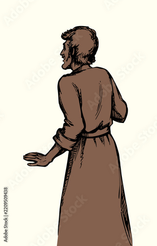 Vector drawing. Man in fear