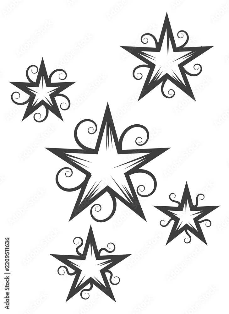 Obraz premium Ornate stars tattoo. Black decorative astral drawing