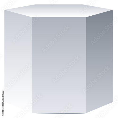Hexagonal prism realistic figure. Geometric white shape