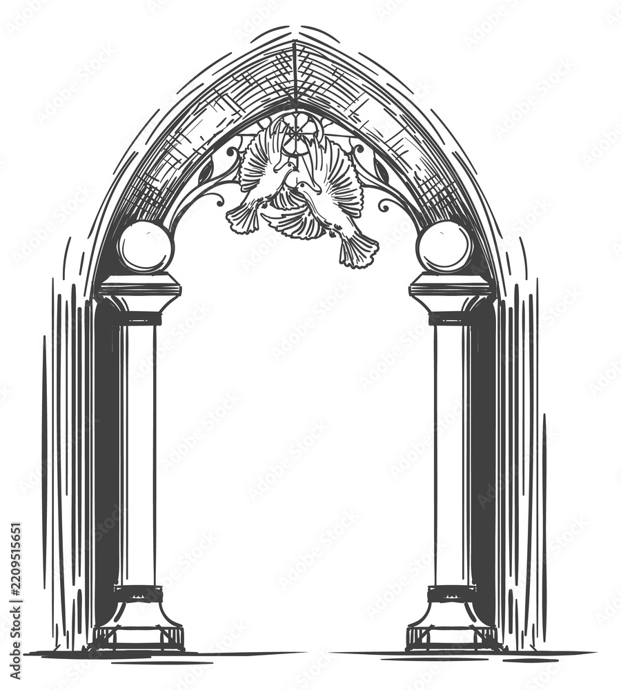 Fototapeta premium Wedding gate with stone columns. Hand drawn arch