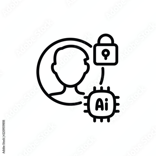 AI smart anti-fraud thin line icon representing artificial intelligence, fraud detection, cybersecurity, risk analysis, secure transactions, and intelligent threat prevention. Vector illustration.