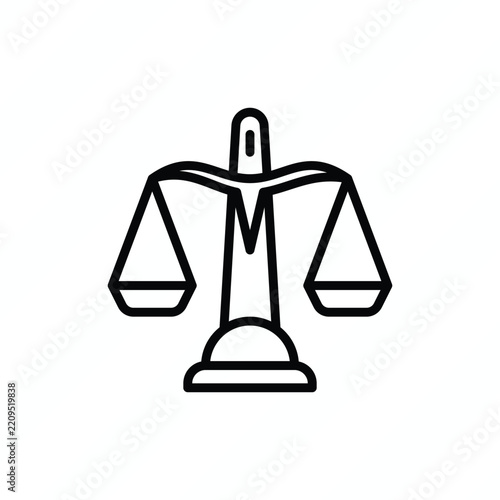 Weighing scales thin line icon representing balance, measurement, fairness, justice, comparison, and decision-making. Vector illustration.