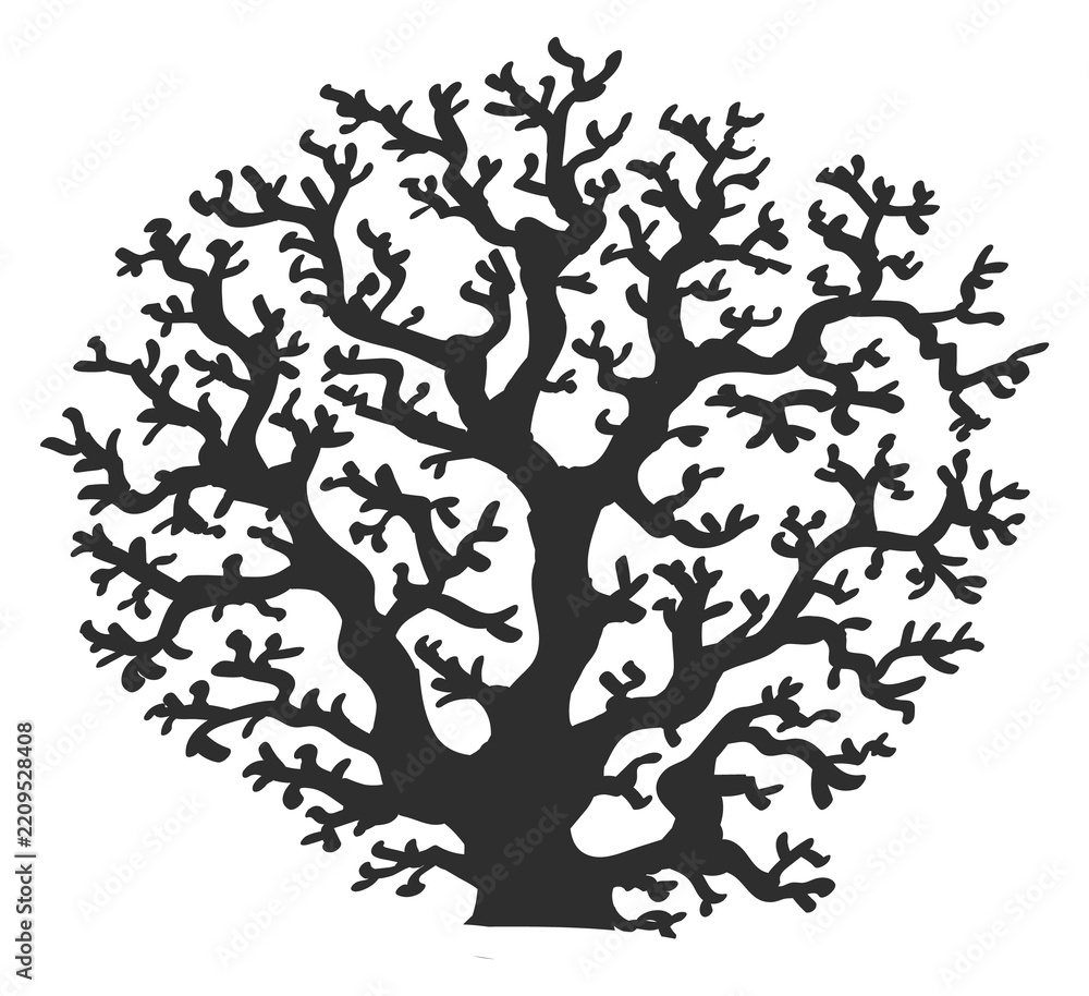 Fototapeta premium Wild reef branch. Black ocean fauna silhouette