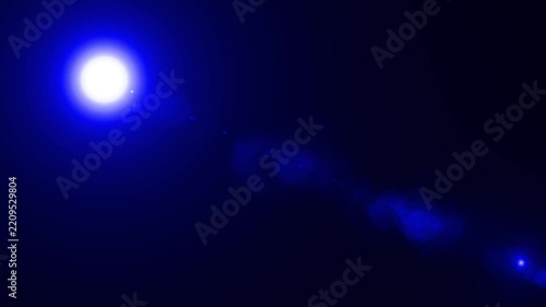 Slow motion cinematic lens flare and light leak effect isolated on black background. 
