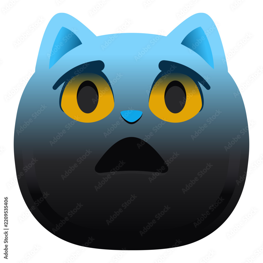 Fototapeta premium Fearful Black Cat Face Emoji, Scared Anxious Nervous Horror Animal Pet