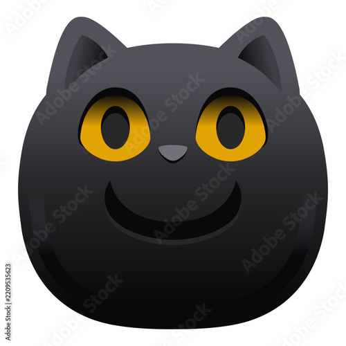 Smilling Black Cat Face Emoji, Happy Animal Pet Mood Smiling Whiskers