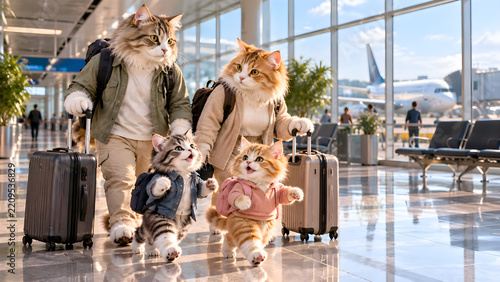 Cats in airport with suitcases