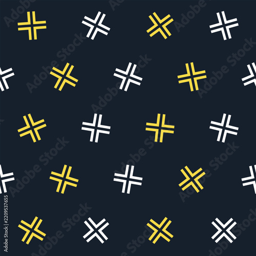 Pattern of Yellow and White Geometric Cross Icons on Dark Background