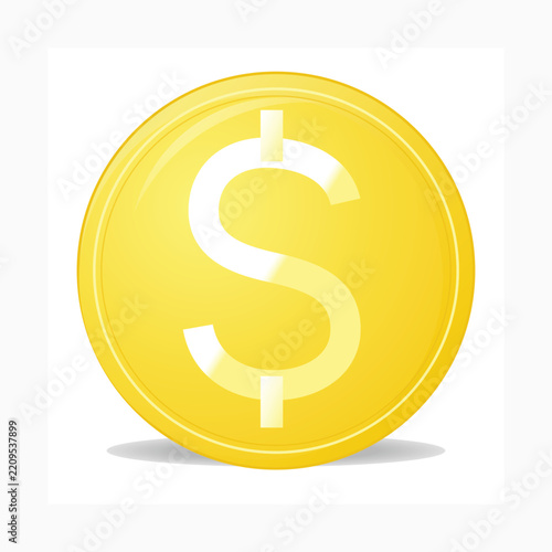  Shiny Gold Dollar Coin Vector Icon with Soft Drop Shadow for Banking, Finance, and Game Assets