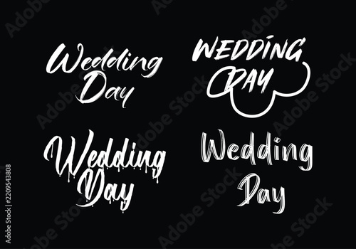 wedding day calligraphy lettering set, hand drawn script typography