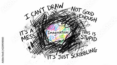 Colorful Imagination Centered in Scribbled Black Frame