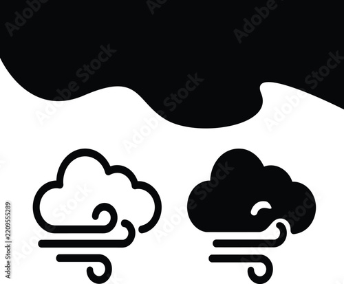Rainy weather icons with wind symbol