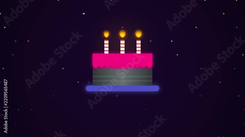 Neon Birthday Cake Animation with Glowing Candles