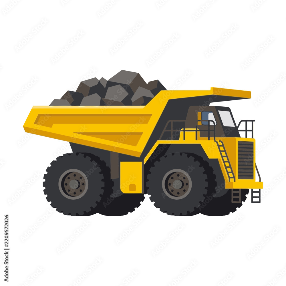 Fototapeta premium Heavy Duty Yellow Dump Truck Isolated on White Background