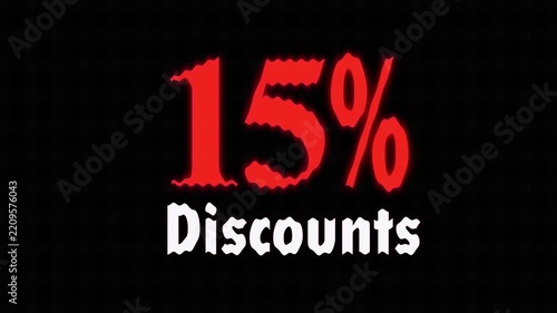 Bold red fifteen percent discount text with dark background