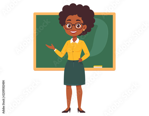 Female Teacher and Blackboard Vector