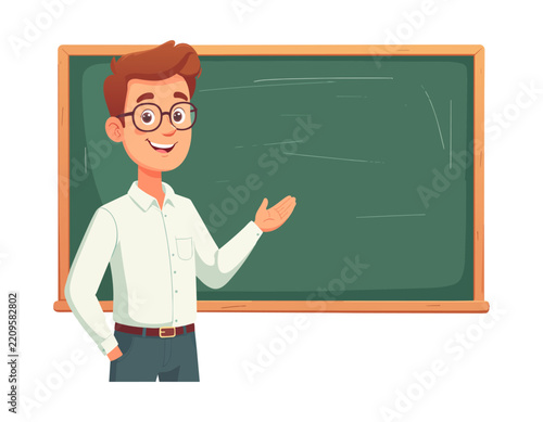Teacher Standing by Chalkboard