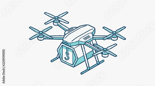 Clean of a Hexacopter Drone with Cargo Hook for Delivery or Inspection Tasks with high quality professional line art symbols for modern creative design and digital branding projects