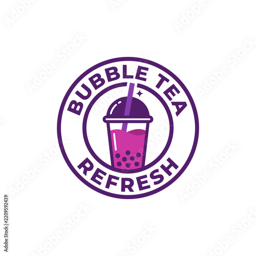 Bubble tea logo badge illustration
