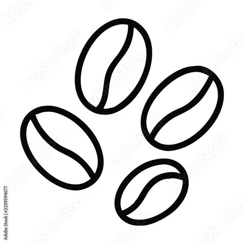 Set of four roasted coffee beans for morning breakfast energy drink caffeine aroma logo.