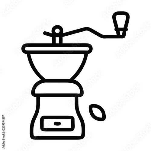 Vintage manual coffee bean grinder icon showing handle and wooden base for traditional prep.
