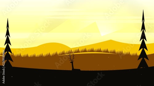Sunset Mountain & Majestic Deer 1080p Seamless Nature Landscape Animation Loop