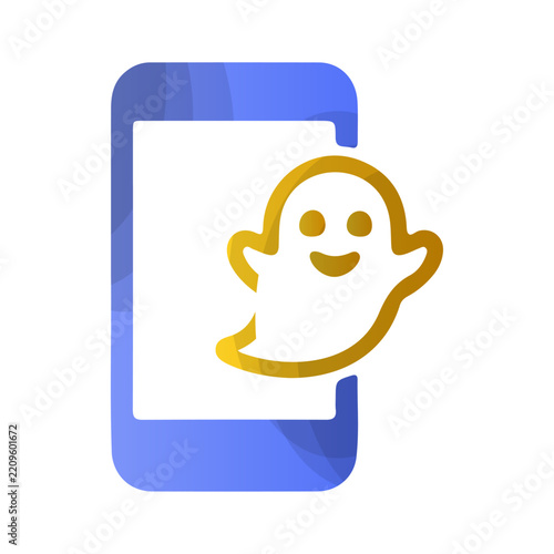 Phone with cute ghost logo and vector icon design