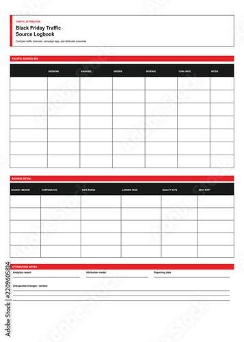 Black Friday Traffic Source Logbook Printable Template
