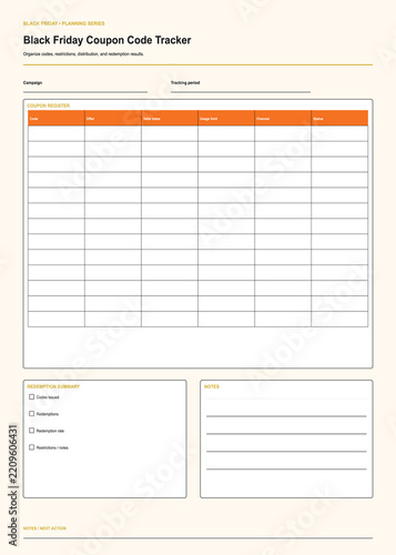 Black Friday Coupon Code Tracker Printable Template