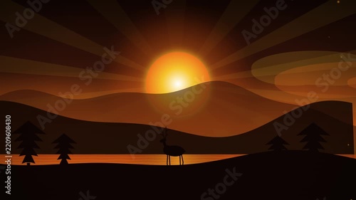 Aesthetic Nature Silhouette Majestic Stags at Golden Sunset River 1080p Loop