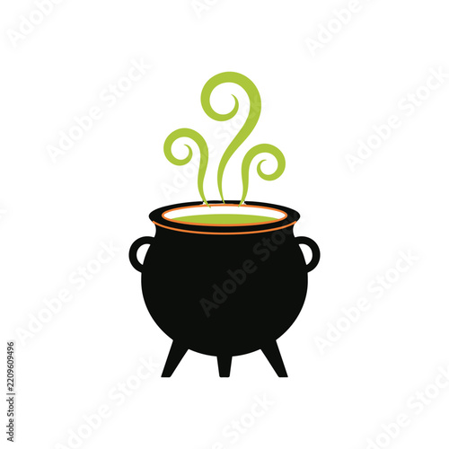 Cauldron with potion emitting green steam in a Halloween theme  