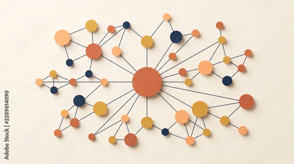 Obraz premium Connected geometric network of colorful nodes for artificial intelligence and data concepts. AI generative 