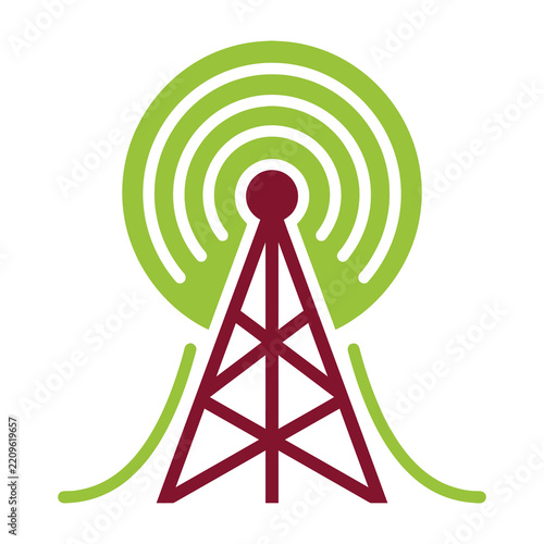 Radio tower broadcasting signal green waves communication technology