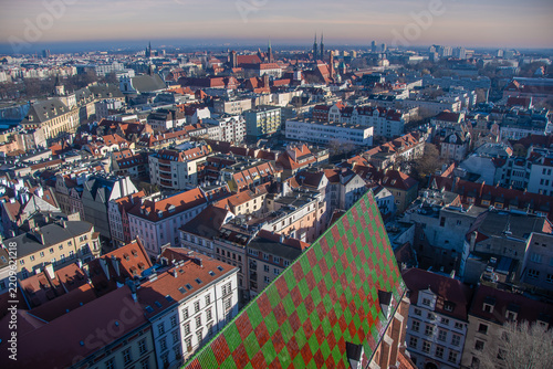 Aerial View of the Historic Old Town of Wroclaw, Poland