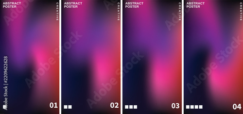 Abstract gradient mesh poster background collection, modern purple fluid banner set, vibrant neon color cover template for digital media