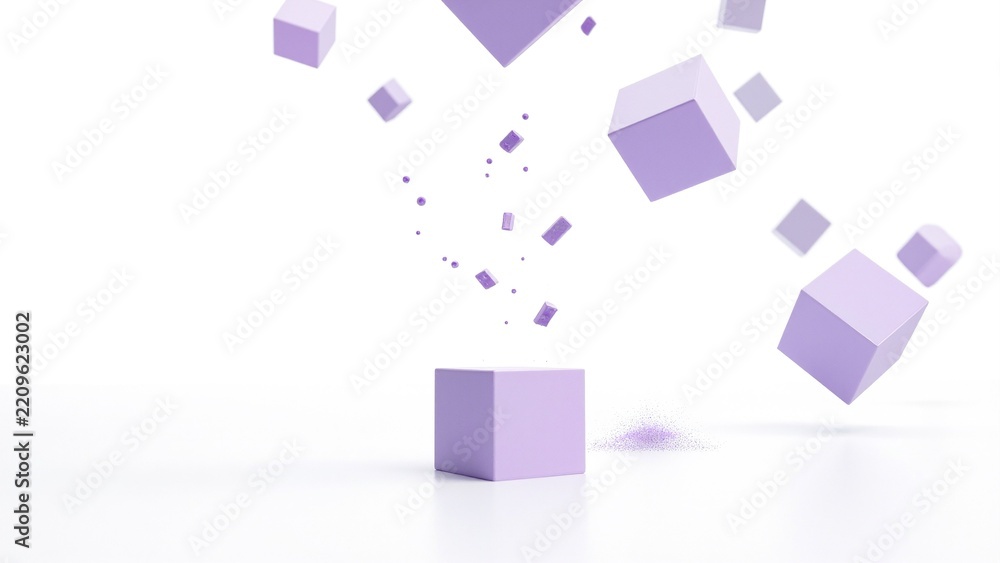 Obraz premium Falling Abstract Purple Cubes on White