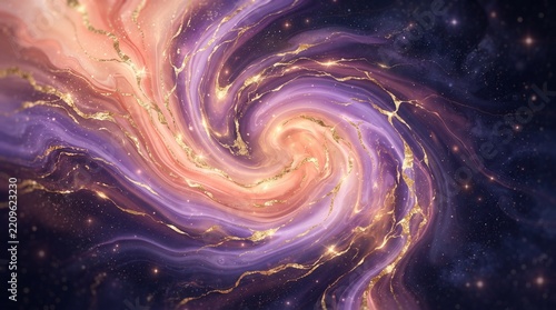 Swirling Purple and Orange Nebula with Golden Stardust – Ethereal Space Art